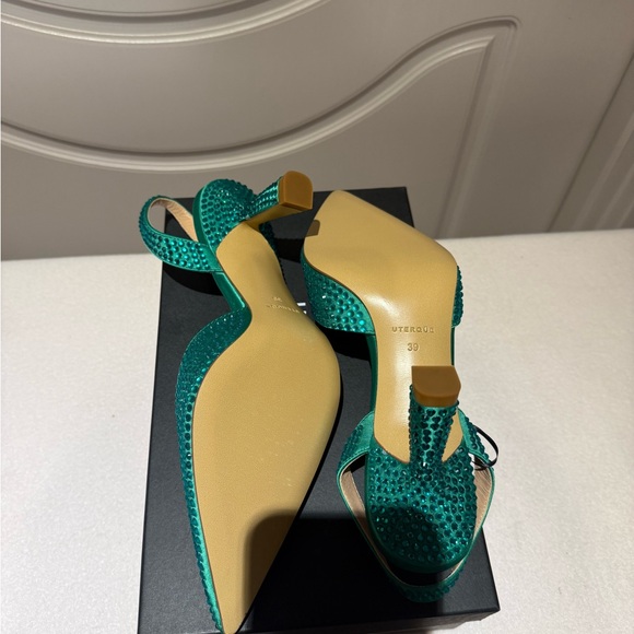 Brand New Elegant Green Women's Embellished Slingback Heels - Picture 4 of 4